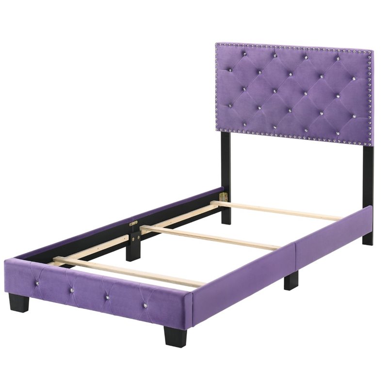 Maklaine Velvet Purple Upholstered Twin Bed Rectangular Tufted 47