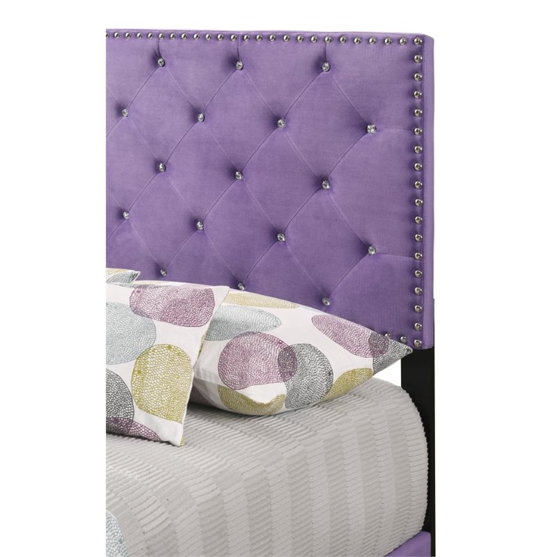 Maklaine Velvet Purple Upholstered Twin Bed Rectangular Tufted 47