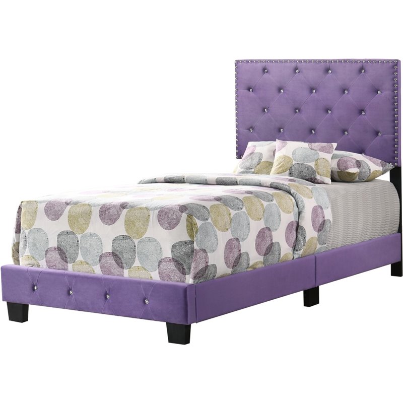 Maklaine Velvet Purple Upholstered Twin Bed Rectangular Tufted 47