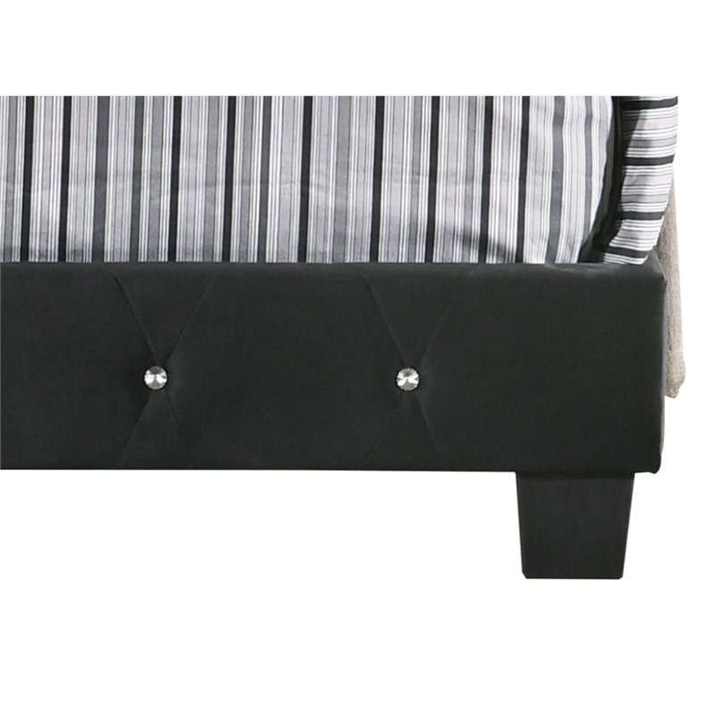 Maklaine Transitional Velvet Upholstered Queen Bed with Faux Jewels in Black