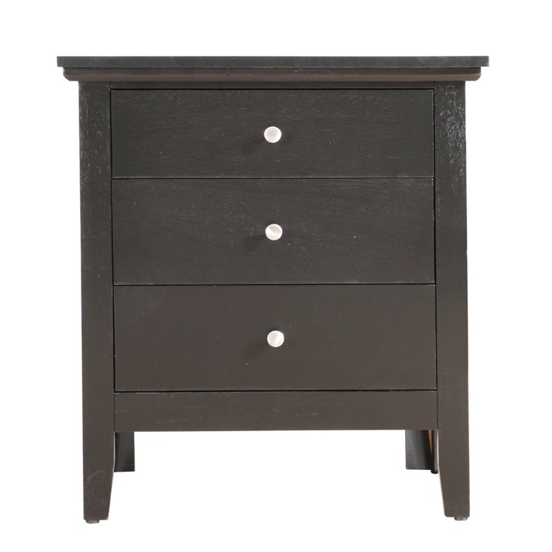 Maklaine Traditional 3 Drawer Nightstand in Black