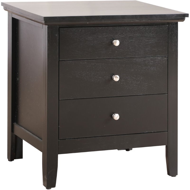 Maklaine Traditional 3 Drawer Nightstand in Black