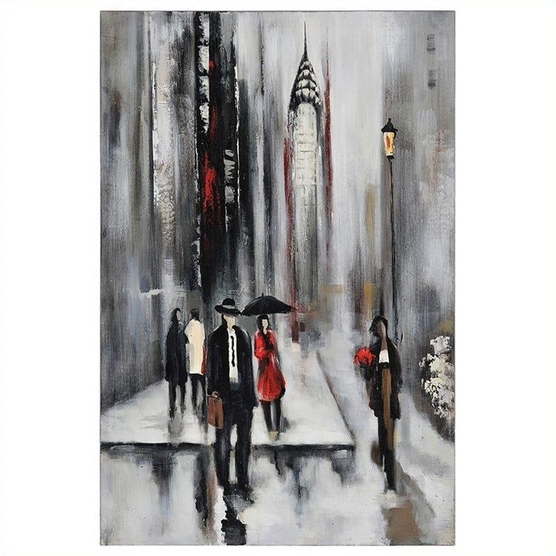 Maklaine Contemporary Bustling City Frameless Canvas Wall Art