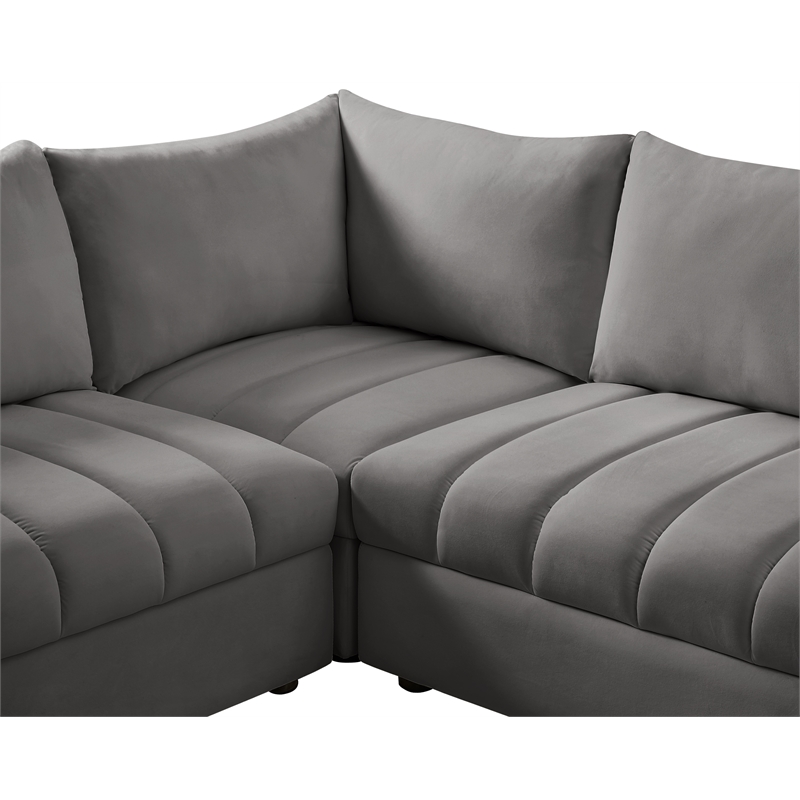 Maklaine Contemporary Velvet Modular Sectional with Deep Channel Tufting in Gray