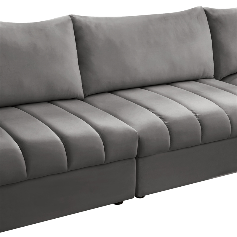 Maklaine Contemporary Velvet Modular Sectional with Deep Channel Tufting in Gray