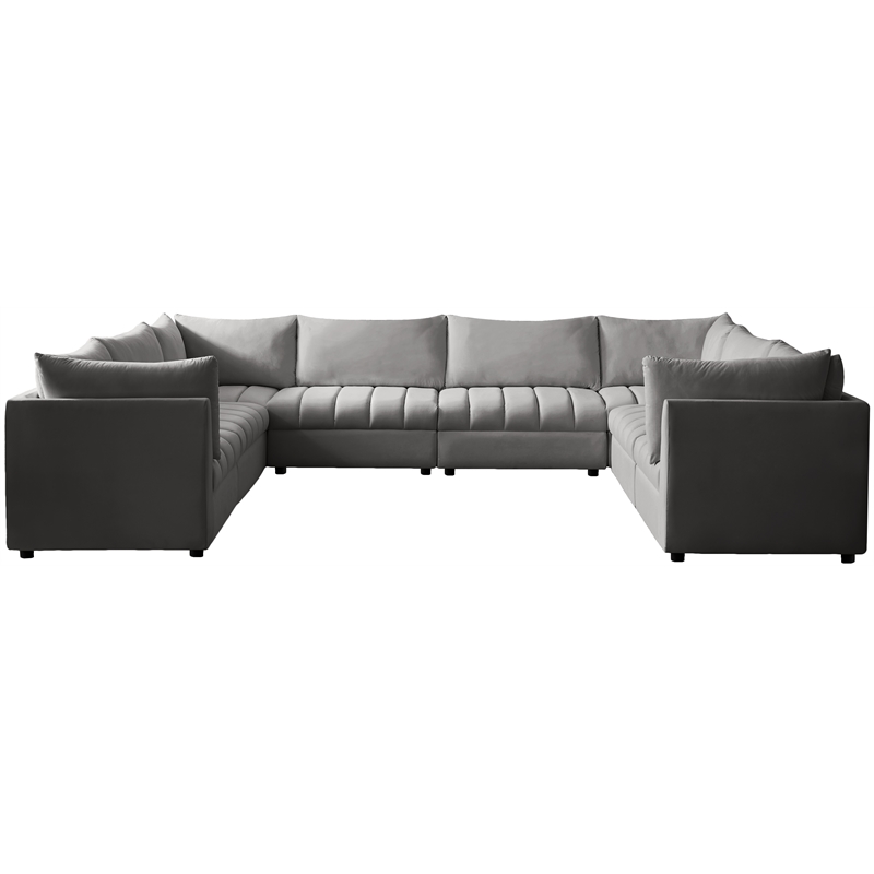 Maklaine Contemporary Velvet Modular Sectional with Deep Channel Tufting in Gray
