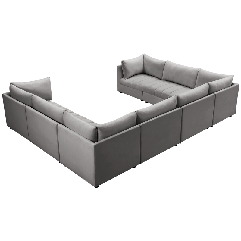 Maklaine Contemporary Velvet Modular Sectional with Deep Channel Tufting in Gray
