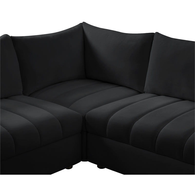 Maklaine Contemporary Velvet Modular Sectional w/ Deep Channel Tufting in Black