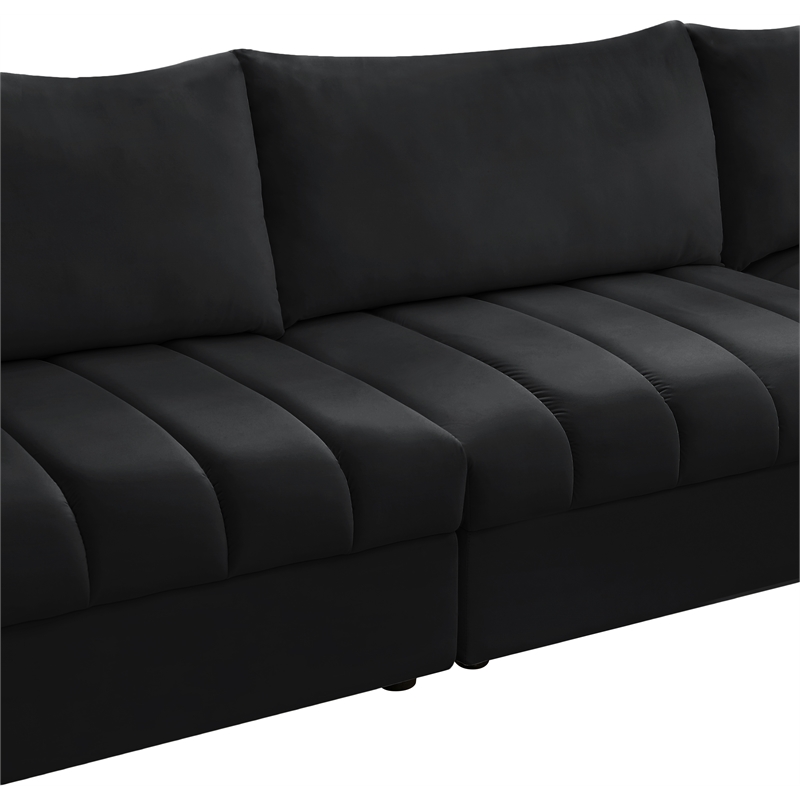 Maklaine Contemporary Velvet Modular Sectional w/ Deep Channel Tufting in Black