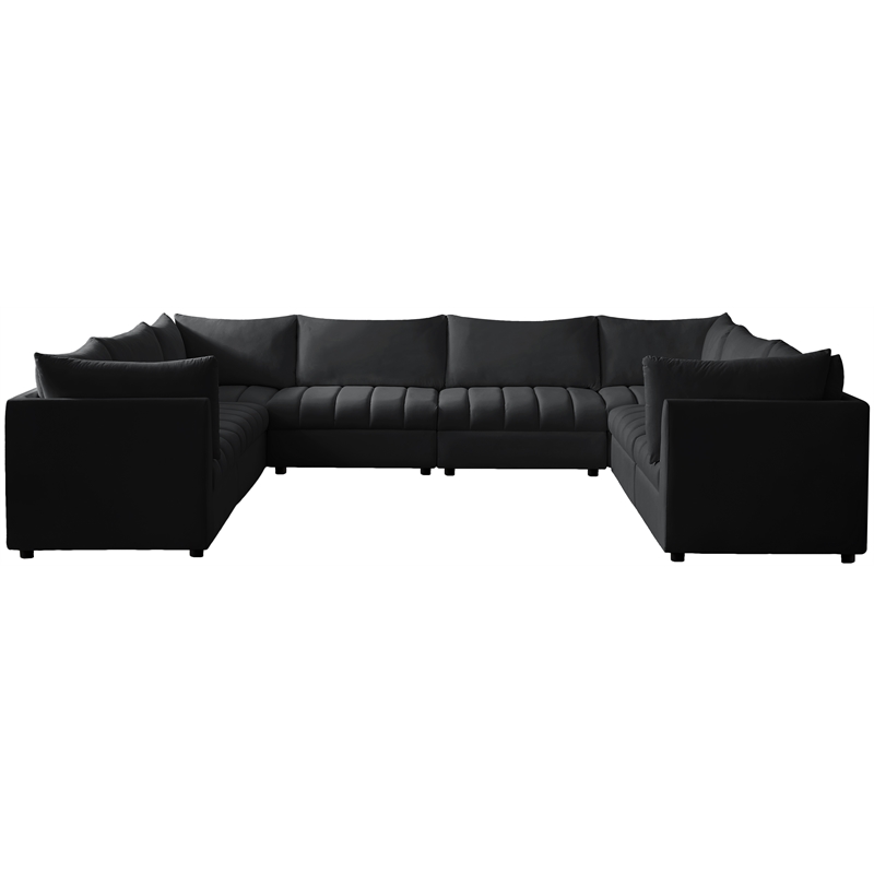 Maklaine Contemporary Velvet Modular Sectional w/ Deep Channel Tufting in Black