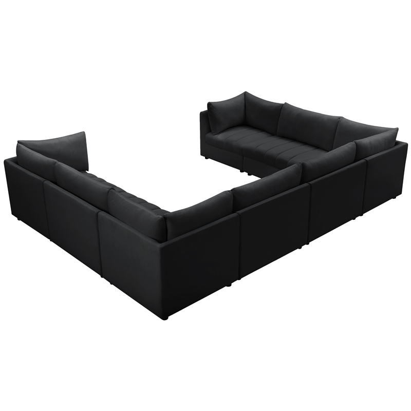 Maklaine Contemporary Velvet Modular Sectional w/ Deep Channel Tufting in Black