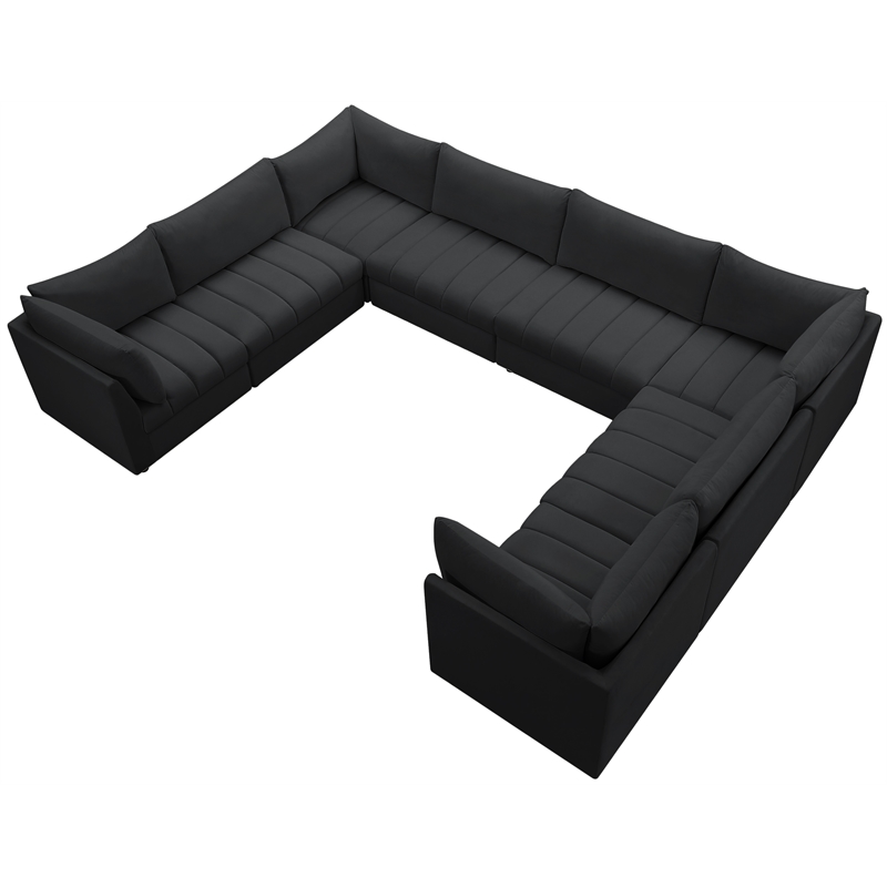 Maklaine Contemporary Velvet Modular Sectional w/ Deep Channel Tufting in Black