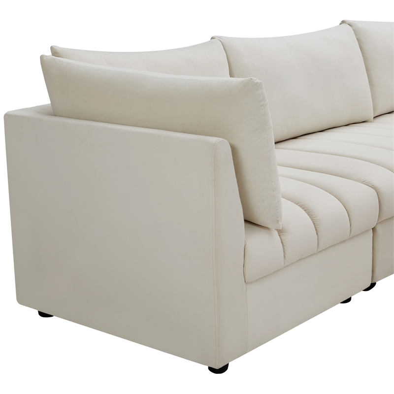 Maklaine Contemporary Velvet Modular Sectional w/ Deep Channel Tufting in Cream