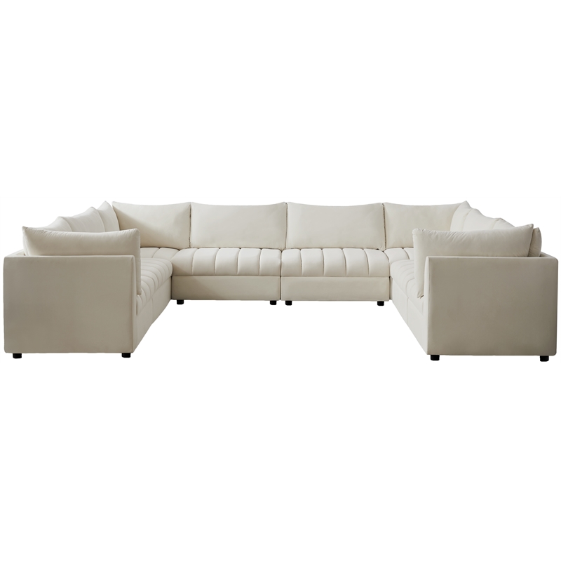 Maklaine Contemporary Velvet Modular Sectional w/ Deep Channel Tufting in Cream
