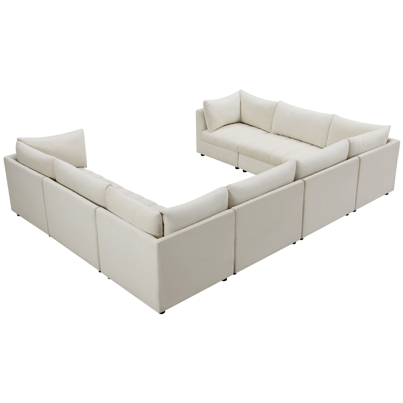 Maklaine Contemporary Velvet Modular Sectional w/ Deep Channel Tufting in Cream