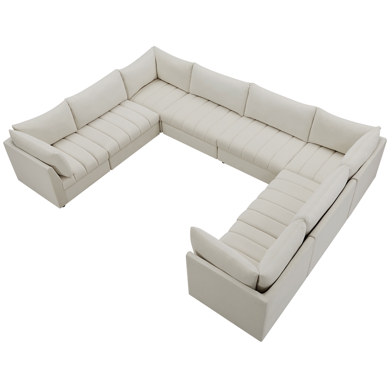 Maklaine Contemporary Velvet Modular Sectional w/ Deep Channel Tufting in Cream