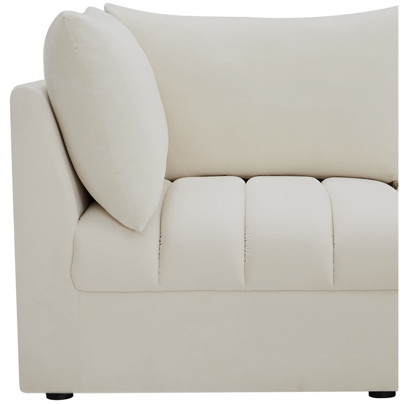 Maklaine Contemporary Velvet Modular Sectional w/ Deep Channel Tufting in Cream