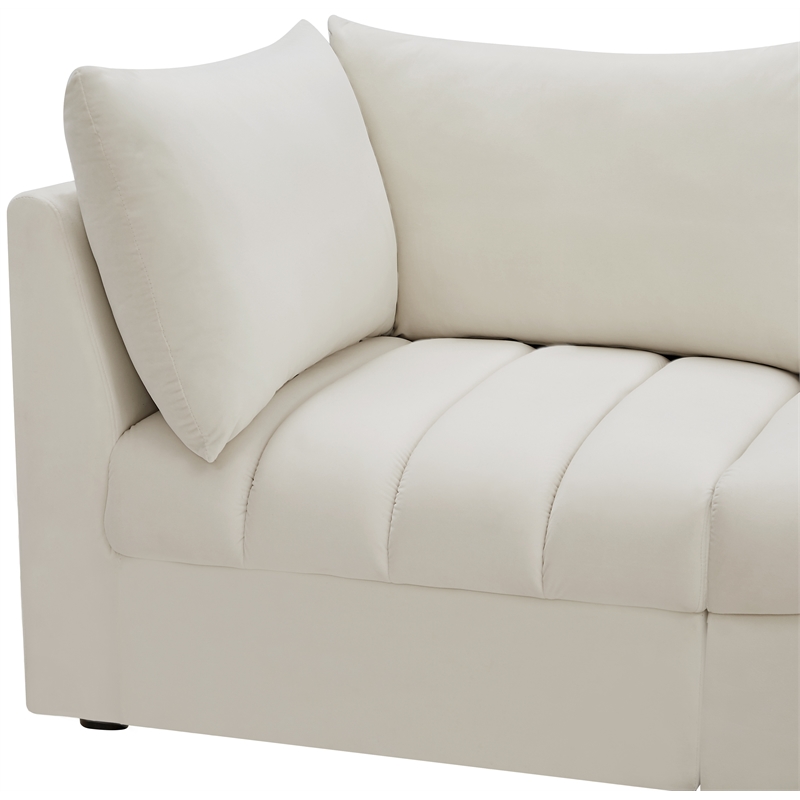 Maklaine Contemporary Velvet Modular Sectional w/ Deep Channel Tufting in Cream