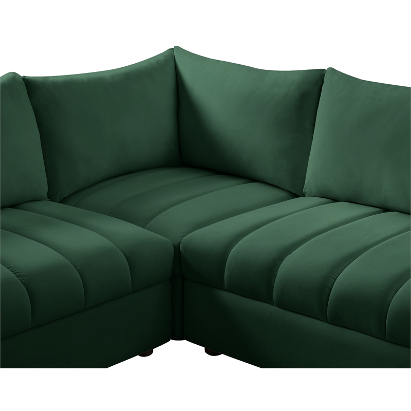 Maklaine Contemporary Velvet Modular Sectional w/ Deep Channel Tufting in Green