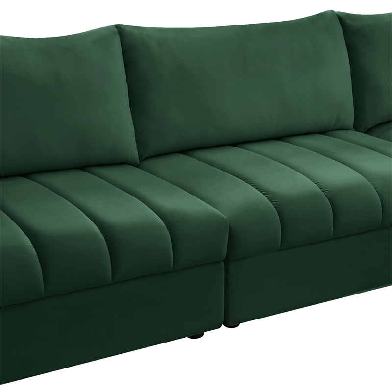 Maklaine Contemporary Velvet Modular Sectional w/ Deep Channel Tufting in Green