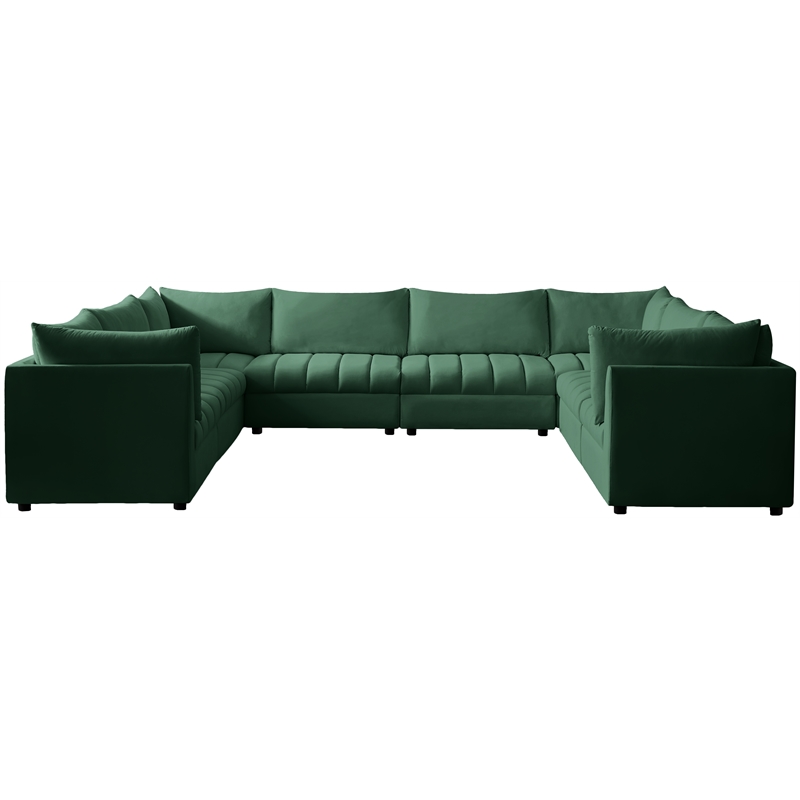 Maklaine Contemporary Velvet Modular Sectional w/ Deep Channel Tufting in Green