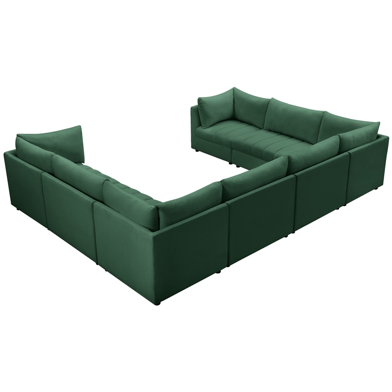 Maklaine Contemporary Velvet Modular Sectional w/ Deep Channel Tufting in Green