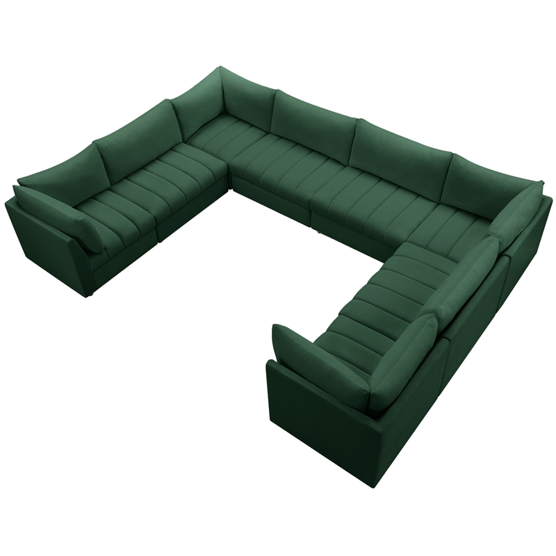 Maklaine Contemporary Velvet Modular Sectional w/ Deep Channel Tufting in Green