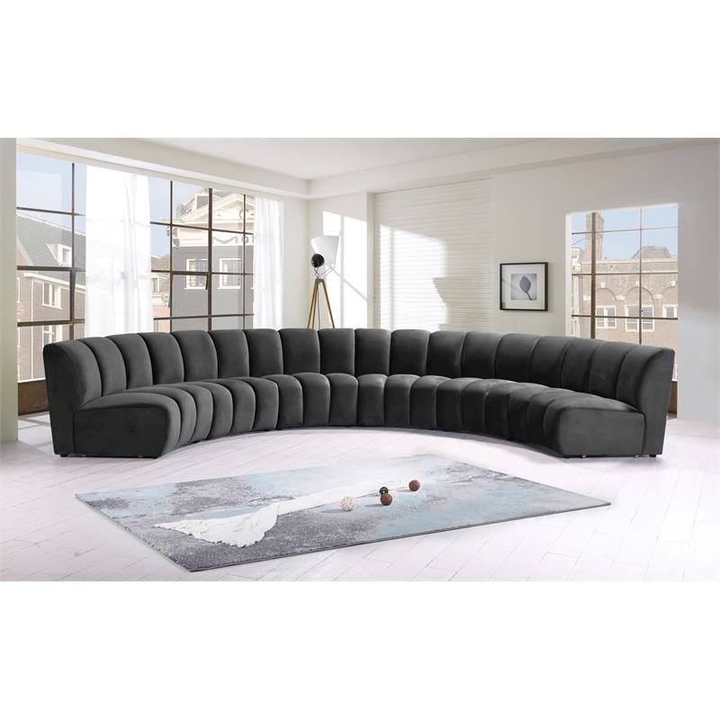 Maklaine 6-Piece Contemporary Velvet Modular Sectional in Gray