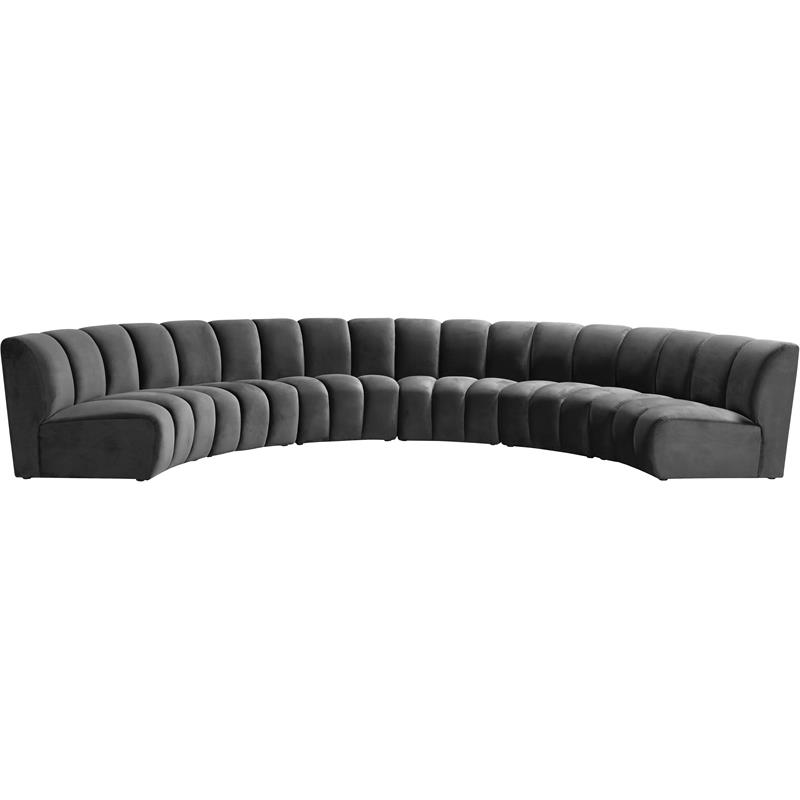 Maklaine 6-Piece Contemporary Velvet Modular Sectional in Gray