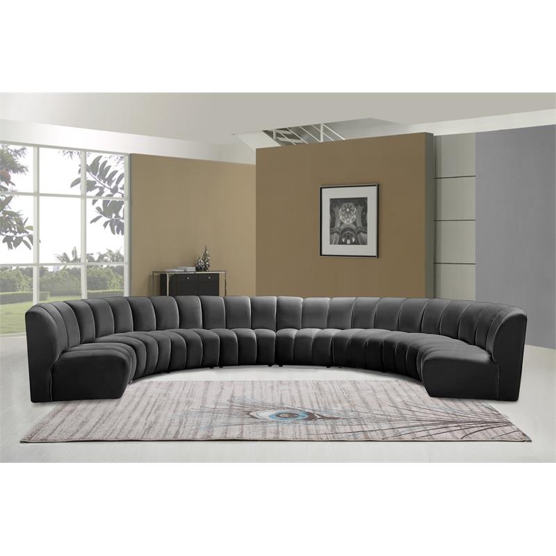 Maklaine 8-Piece Modular Contemporary Velvet Sectional Sofa in Gray