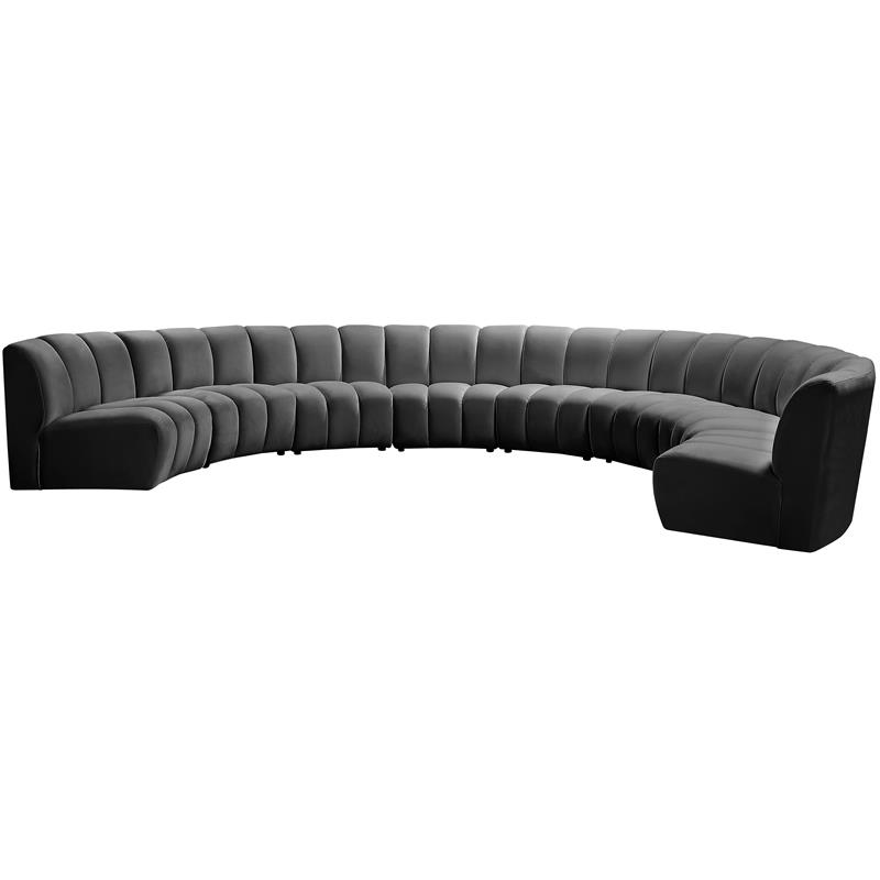 Maklaine 8-Piece Modular Contemporary Velvet Sectional Sofa in Gray