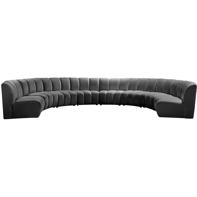 Maklaine 8-Piece Modular Contemporary Velvet Sectional Sofa in Gray