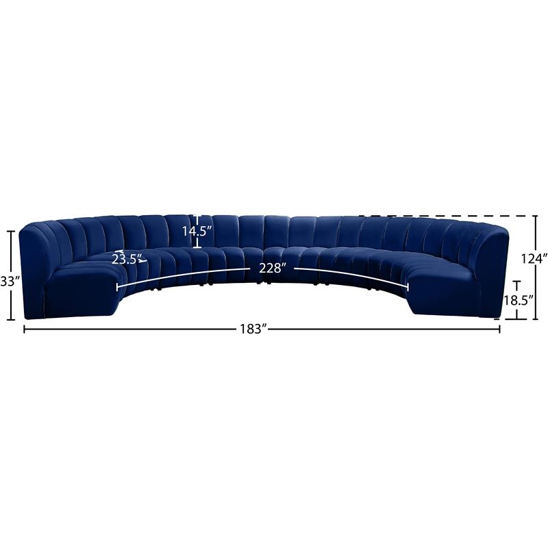 Maklaine 8-Piece Modular Contemporary Velvet Sectional Sofa in Navy