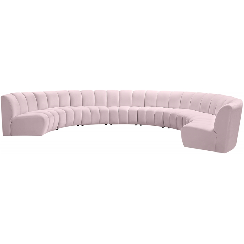 Maklaine 8-Piece Modular Contemporary Velvet Sectional Sofa in Pink