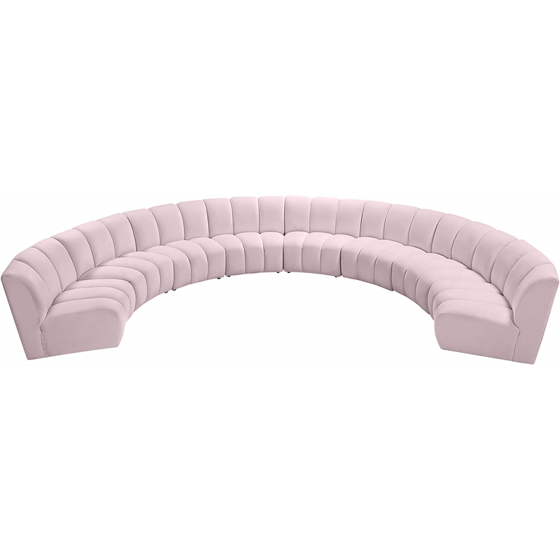 Maklaine 8-Piece Modular Contemporary Velvet Sectional Sofa in Pink