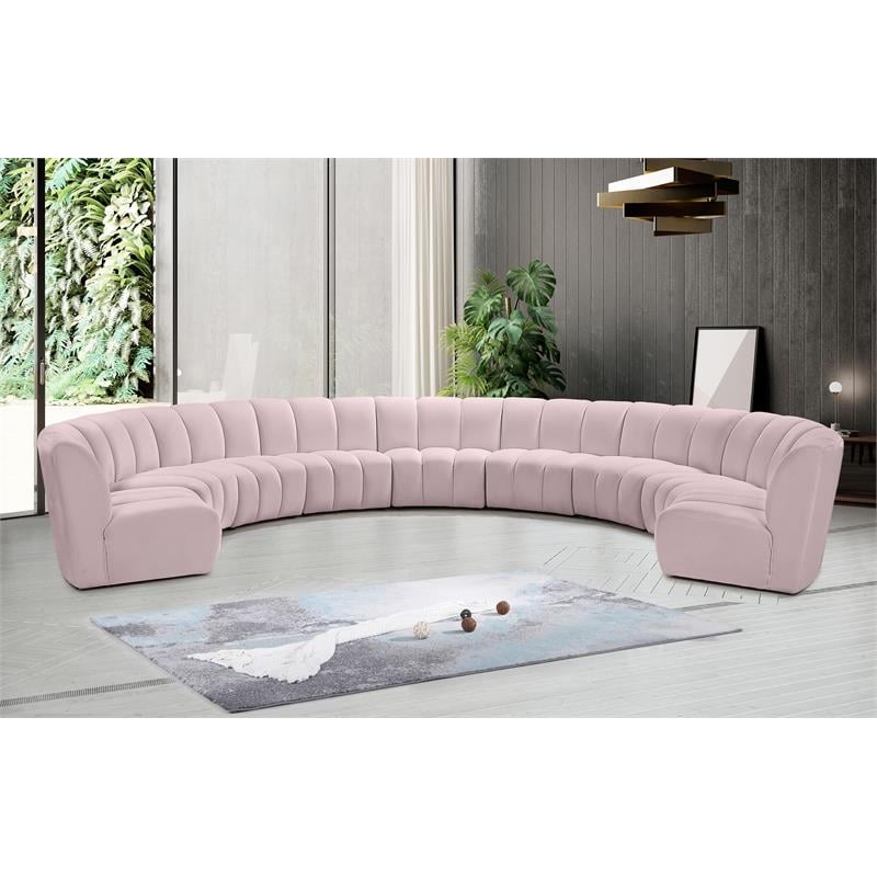 Maklaine 9-Piece Contemporary Velvet Modular Sectional in Pink