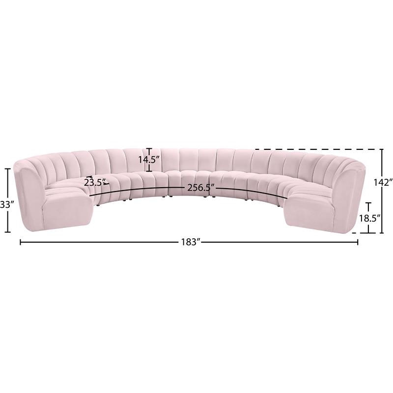 Maklaine 9-Piece Contemporary Velvet Modular Sectional in Pink