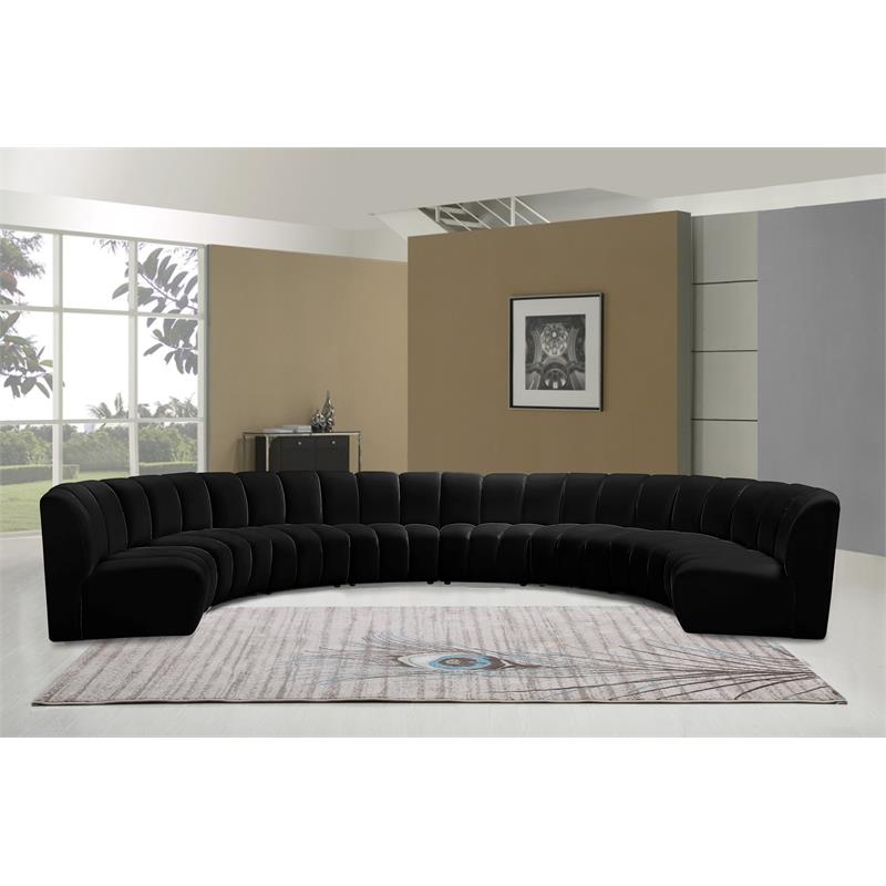 Maklaine 8-Piece Modular Contemporary Velvet Sectional Sofa in Black