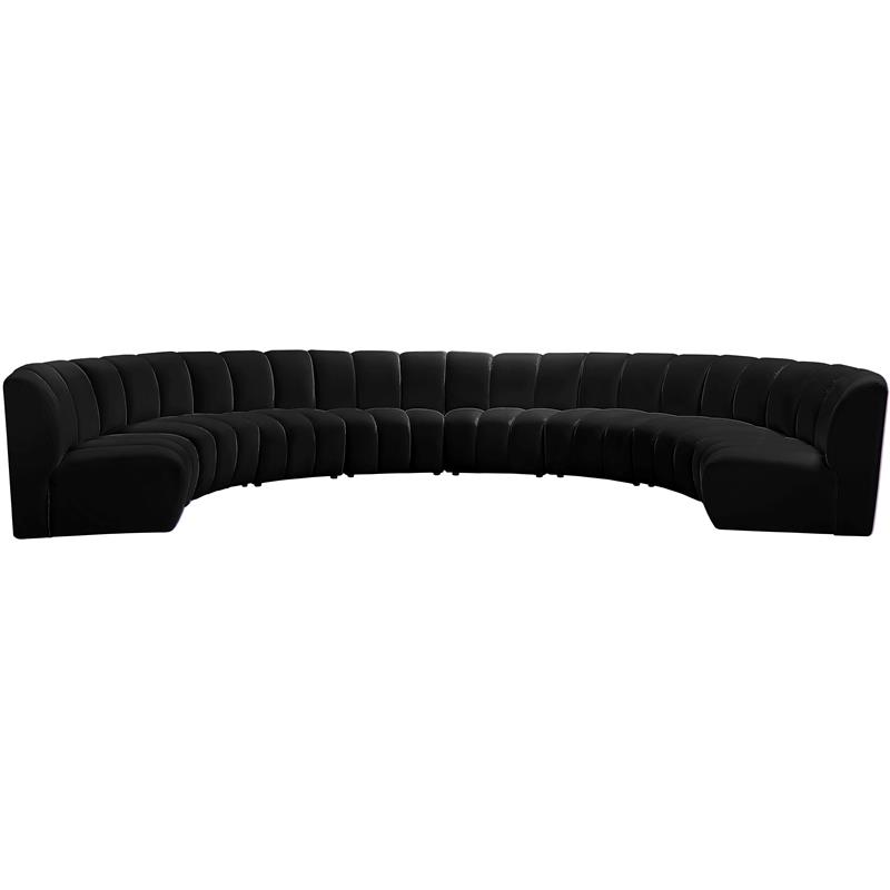 Maklaine 8-Piece Modular Contemporary Velvet Sectional Sofa in Black