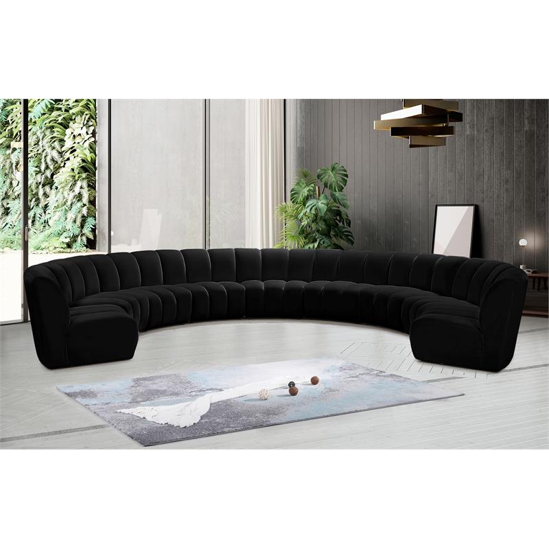 Maklaine 9-Piece Contemporary Velvet Modular Sectional in Black