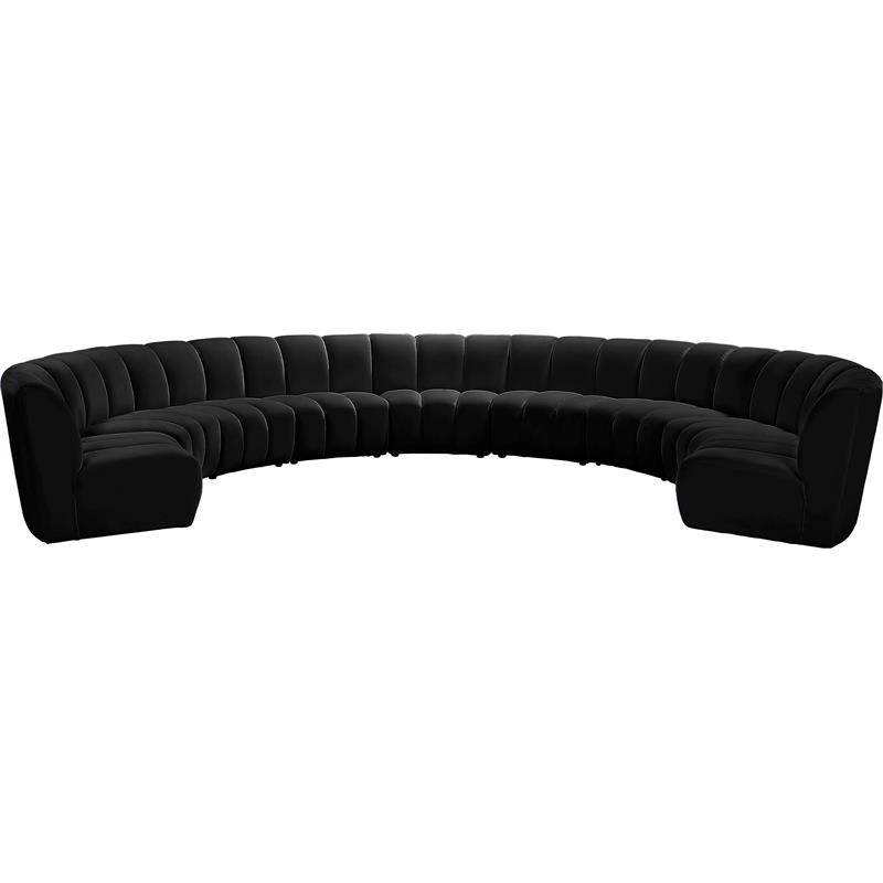 Maklaine 9-Piece Contemporary Velvet Modular Sectional in Black