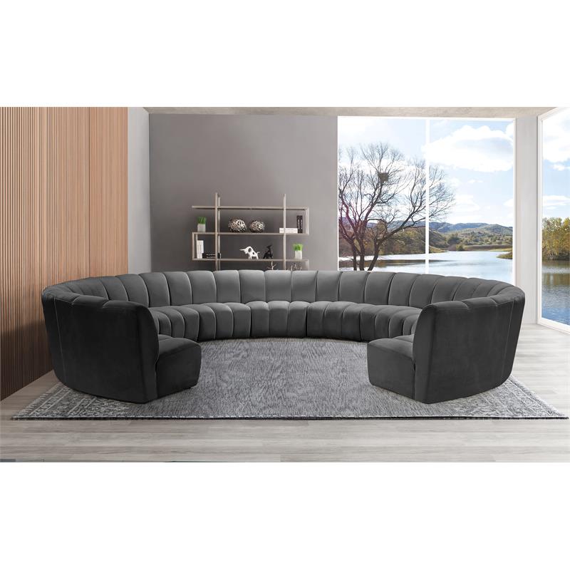 Maklaine 11-Piece Contemporary Velvet Modular Sectional in Gray