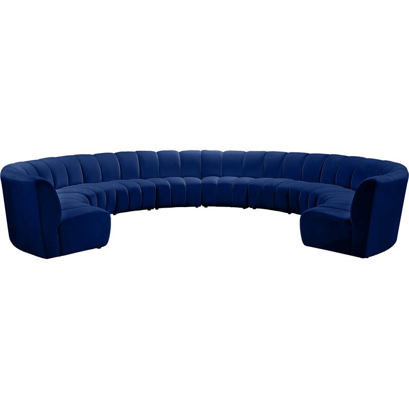 Maklaine 10-Piece Contemporary Velvet Modular Sectional in Navy