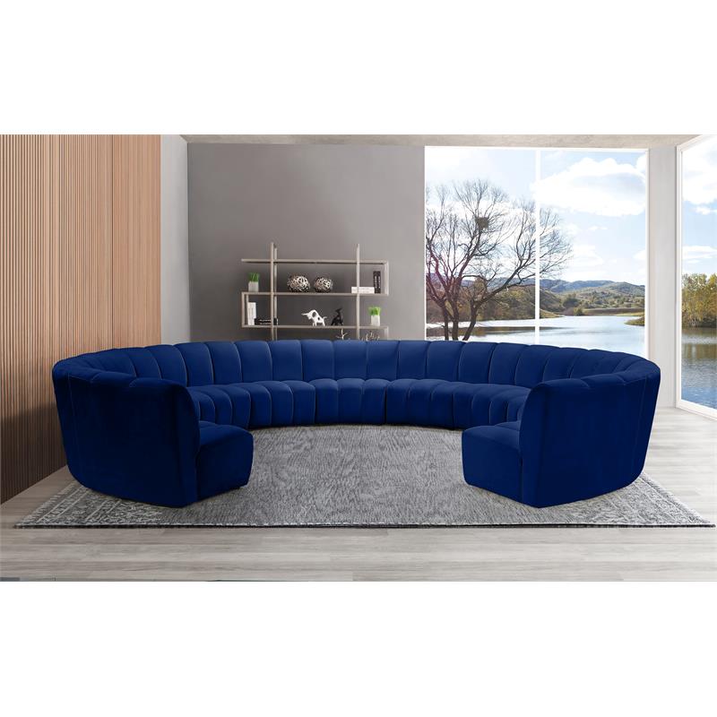 Maklaine 11-Piece Modular Contemporary Velvet Sectional Sofa - Navy