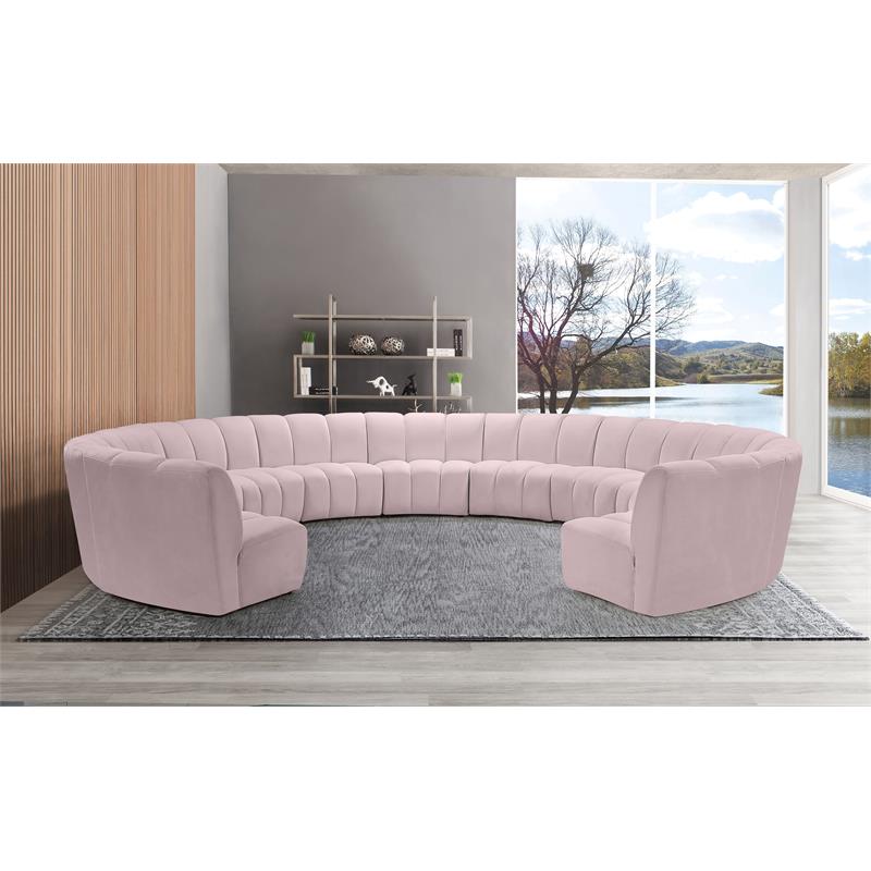 Maklaine 11-Piece Modular Contemporary Velvet Sectional Sofa in Pink