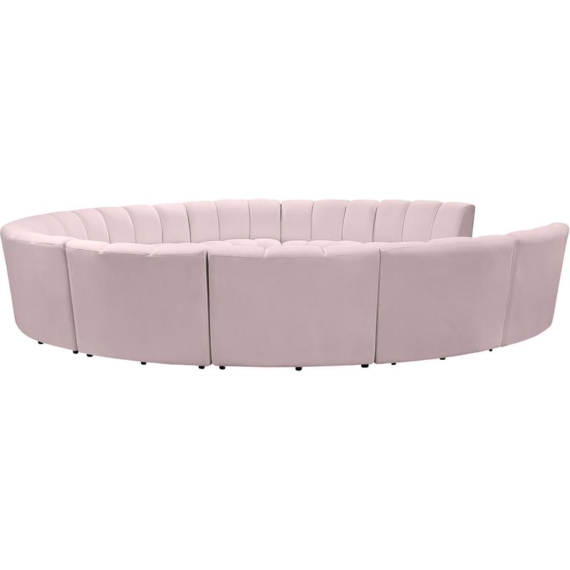 Maklaine 11-Piece Modular Contemporary Velvet Sectional Sofa in Pink