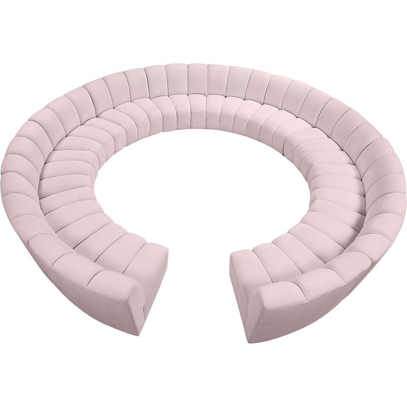 Maklaine 12-Piece Contemporary Velvet Modular Sectional in Pink