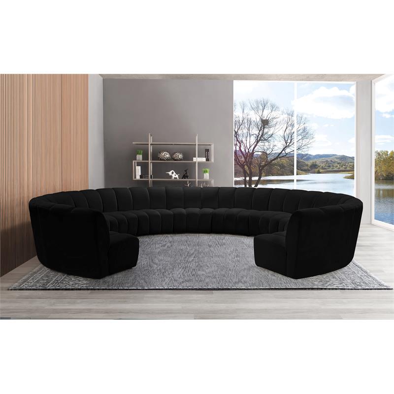Maklaine 11-Piece Contemporary Velvet Modular Sectional in Black