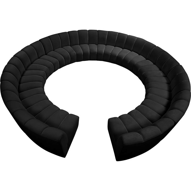 Maklaine 12-Piece Contemporary Velvet Modular Sectional in Black