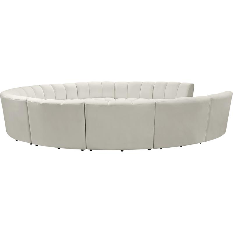 Maklaine 11-Piece Contemporary Velvet Modular Sectional in Cream